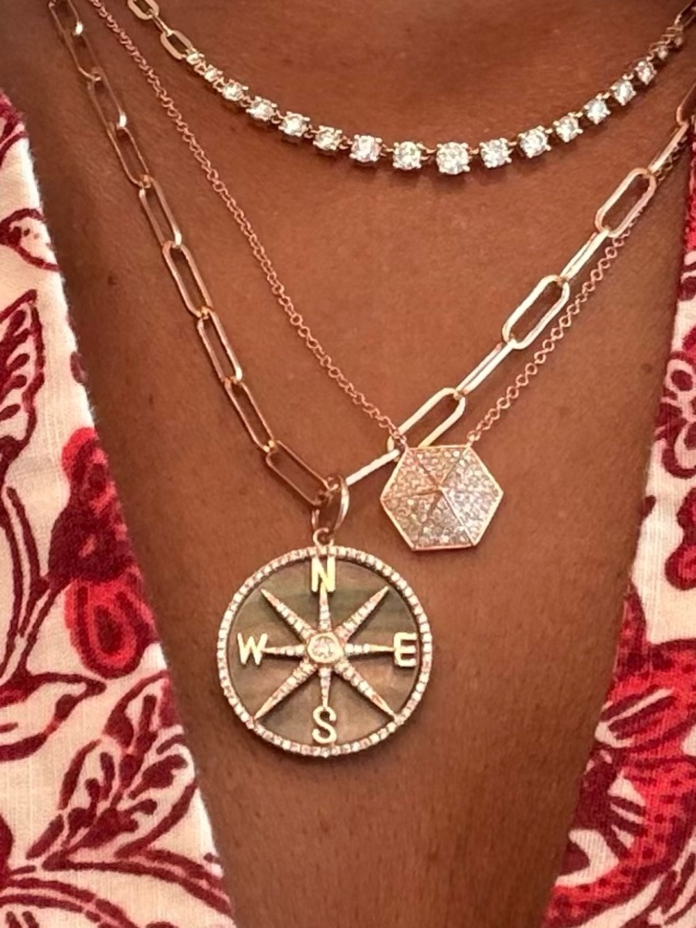 14K Rose Gold Hexagon Diamond Necklace - Picture 3 of 7